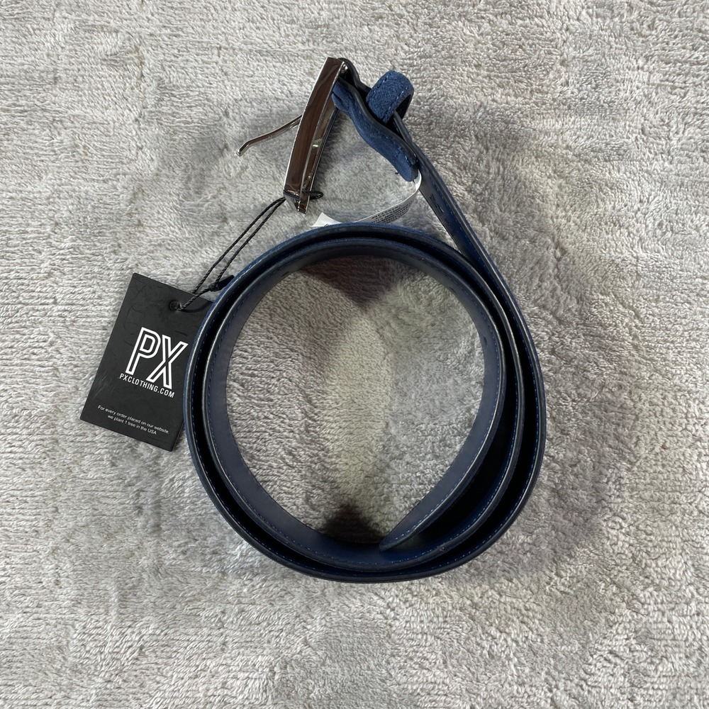 PX Clothing Belt Mens‎ 34 Navy Blue Suede Leather Preppy Golf Office Casual